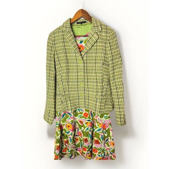 Green Plaid Theory Blazer Jacket Coat Wool Angora Blend Womens Sz 10 Tweed - Picture 1 of 16